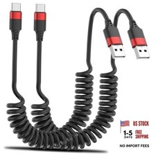 Coiled USB C Cable for Car, 2 Pack Type C Coiled Cable Fast 3FT USB A-C