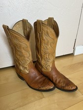 NOCONA Mens Size 8 D Two Tone Brown Leather Smooth Ostrich Cowboy Western Boots