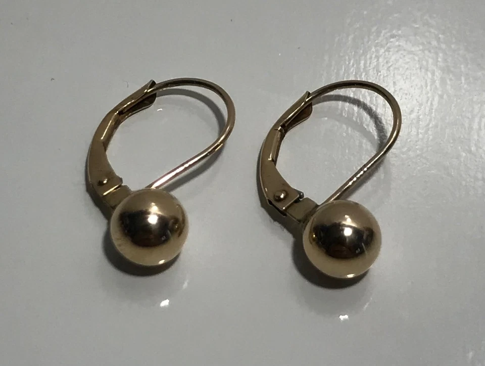 6mm Ball Bead Dangle Drop Earrings with Leverback In 10K Yellow Gold - Image 4 of 4
