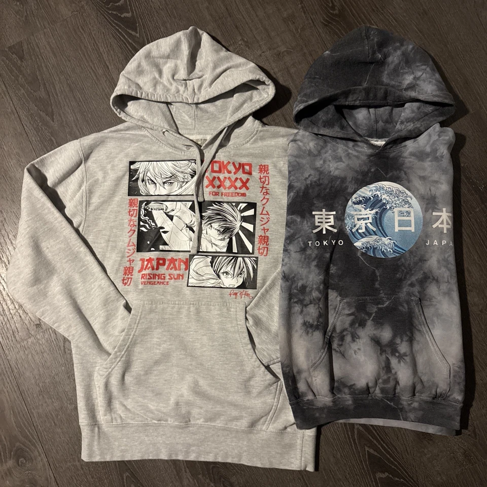Lote (2) sudaderas con capucha de anime y Tokio Japón para hombre talla mediana - sol naciente y tie dye Foto 2 de 4