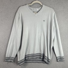 Travis Mathew Sweater Mens XL Gray V Neck Pullover Golf Knit Lightweight