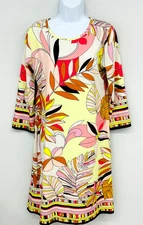 Jean-Pierre Klifa Paris Dress Long Sleeves Exotic Floral Pattern 88% Poly Size L