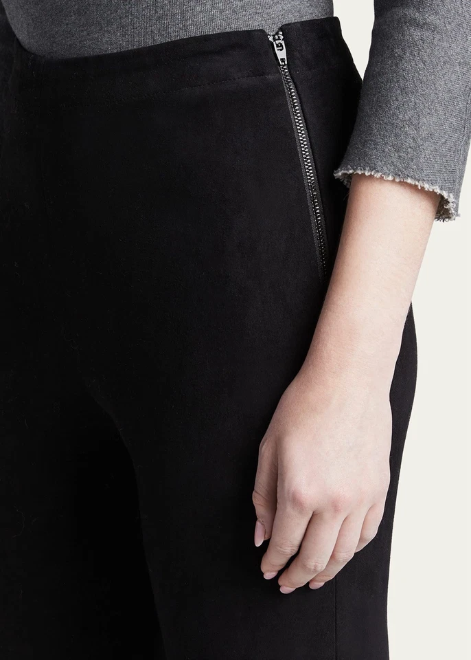 Pantalones Alice + Olivia Piel de Cordero Negro Gamuza Cuero Capa Base Cremallera Lateral Talla 2 Foto 3 de 4