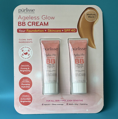 purlisse Ageless Glow Serum BB Cream SPF 40 Medium Warm 1.4 fl oz Glowy