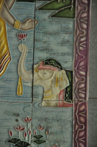 9 Pc Vintage HS Mark Goodness Laxmi Picture Embossed Ceramic Tiles Set, Japan - Picture 5 of 13