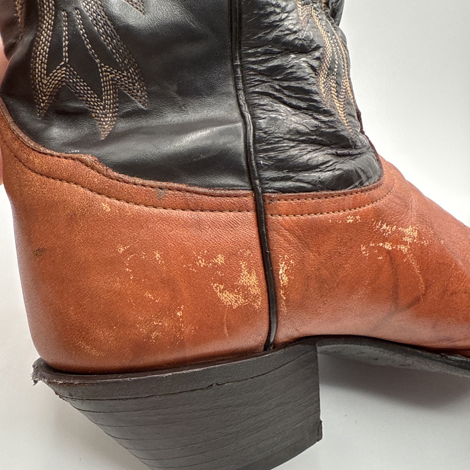 Vintage Men’s Tony Lama Cowboy Boots Two Tone Brown Lizard Wingtip Toe 11.5D USA