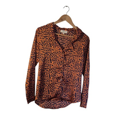 Never Fully Dressed Women's Shirt Size Small S Orange Blue Animal Print Satin 