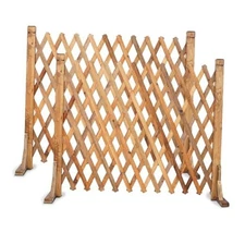  2PCS Expandable Instant Fence Retractable Wooden Fence Wooden Pet Gate Brown