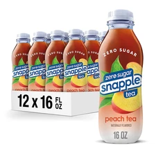Snapple Zero Sugar Peach Tea, 16 Fl Oz Recycled Plastic Bottle (Pack of 12)