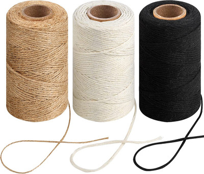 984 Ft Twine String, Natural Jute Twine, 2mm White Cotton Rope, 10ply Black Cott
