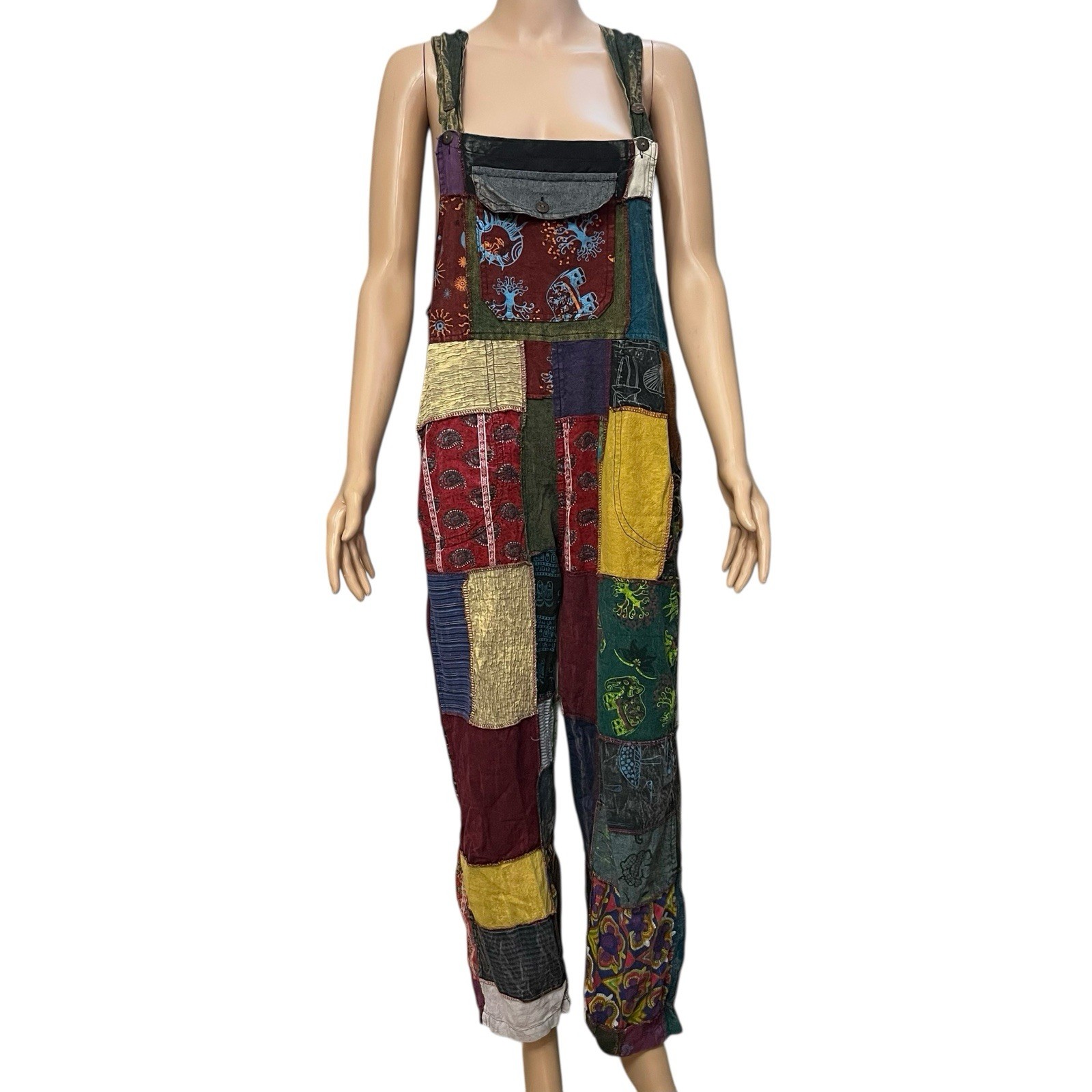 Rhea Boho Patchwork Overalls Small Straight Leg C… - image 1