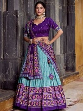 Purple Blue Turquoise Traditional Chaniya Choli Navratri Semi Stitched Lehenga