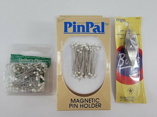 PinPal Magnetic pin holder - White - W/ lots of Quilters Pins & Tatting Shuttle