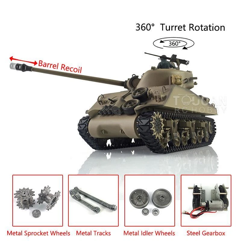 Henglong 1/16 7.0 Upgraded M4A3 Sherman RC Tank 3898 Barrel Recoil 360° Turret - Image 3 of 4