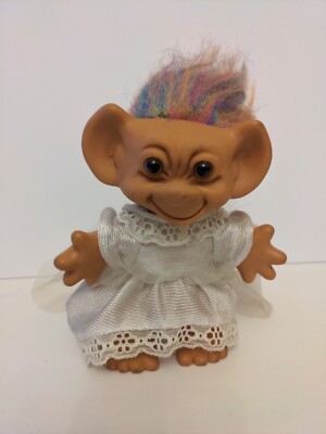 Vintage Troll Puppe-Uneeda-6 Zoll-mehrfarbige Haare-Hochzeitskleid