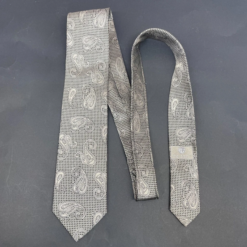 Corbata Haines & Bonner of London cachemira para hombre peltre y negra 56,75" x 3,25" Foto 3 de 4