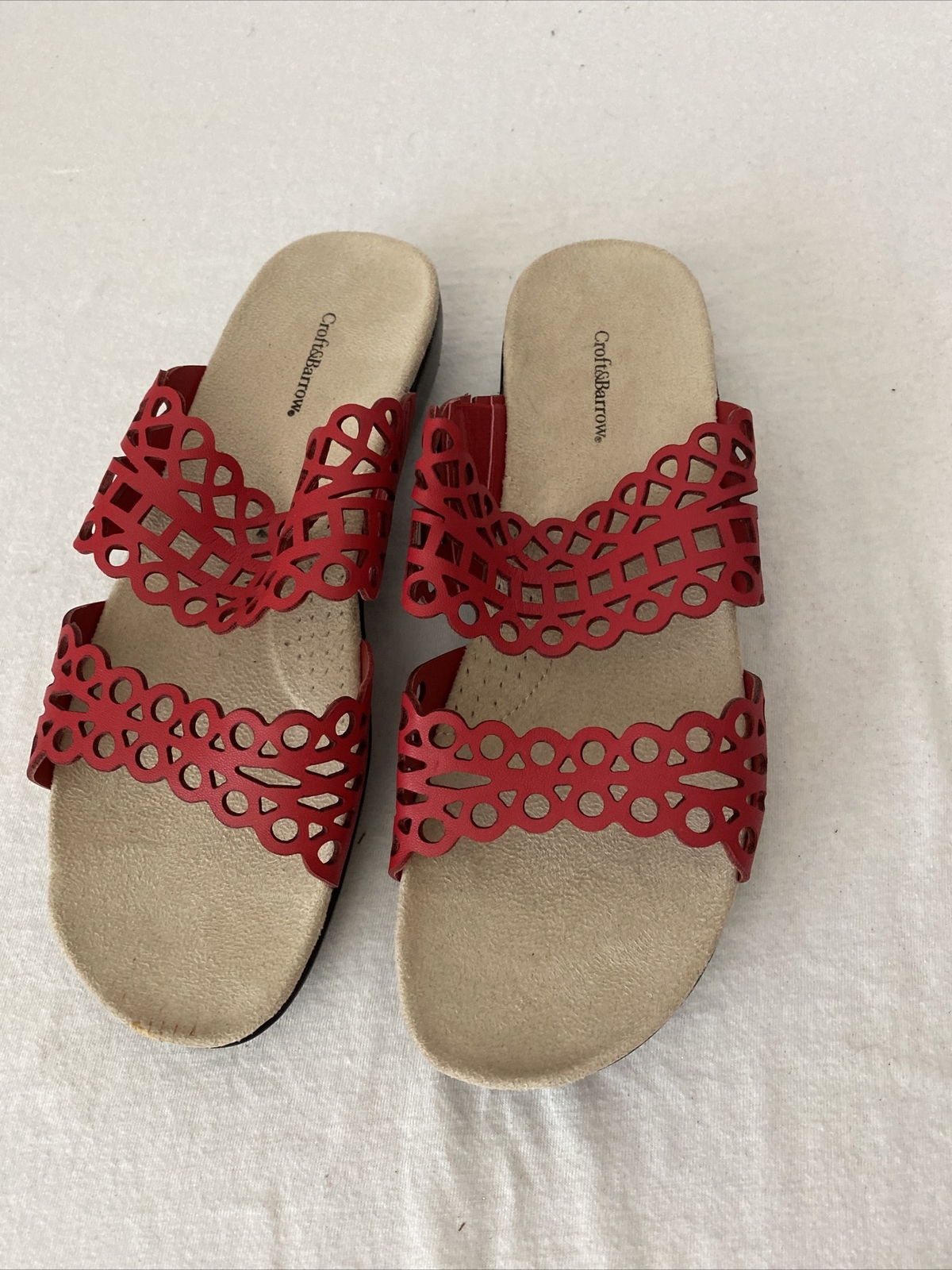 SAOLA Scarpe da donna rosse Croft & Barrow taglia 7 5 slip on punta aperta suola ammortizzata