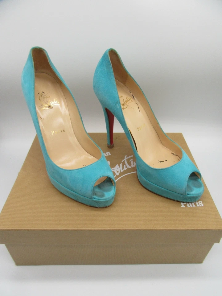 CHRISTIAN LOUBOUTIN бирюзовый заглянуть носок каблуки sz 37 - Изображение 4 из 4