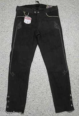 Trachtenlederhose lang olivbraun oder schwarz  Nubuk Leder bestickt  44-62 Neu - Bild 1 von 4