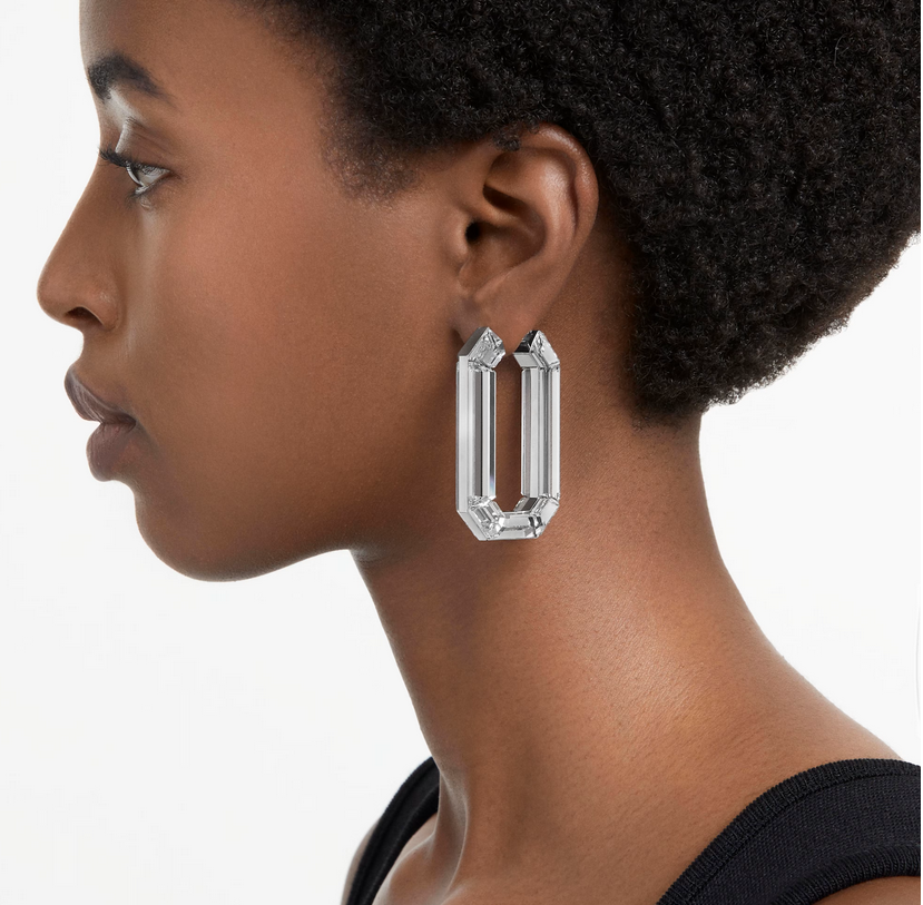 SWAROVSKI  Lucent hoop earrings Statement, Octagon shape, White