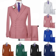 Men Suits Slim Fit Business Single Breasted Formal Prom Peak Lapel Spring Summer