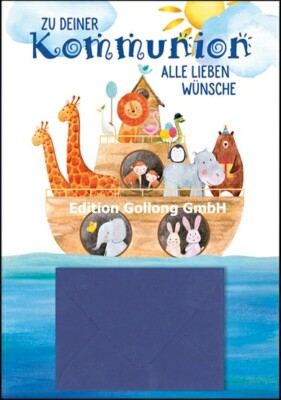 Grußkarte für Geldgeschenke ''Zu Deiner Kommunion ... '' Arche Tiere Schiff Meer