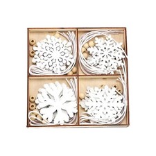 24PCS Wooden Snowflake Ornaments, White Hollowed Snowflake Christmas Tree Han...