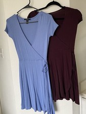2/ Forever 21  Wrap knit Skater Dress Knee Length Slit Blue and Burgundy Sizes S