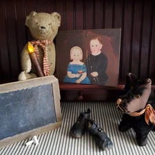 PRIMITIVE EDWARDIAN VICTORIAN VINTAGE FOLK  STYLE PORTRAIT GIRL BOY THEATER SIGN