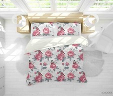 3D Birds Roses Floral Pattern Quilt Cover Set Duvet Cover Bedding Pillowcases