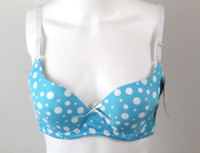 Women's Bra Underwire Lace Up Detail Dots Size 32A LILY Color Blue NWT