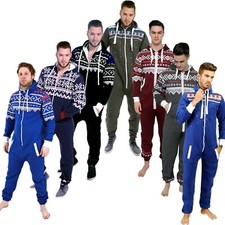 Mens All In One 1Onesie Unisex Aztec Zipper Pajamas Fleece Hooded Jumpsuits