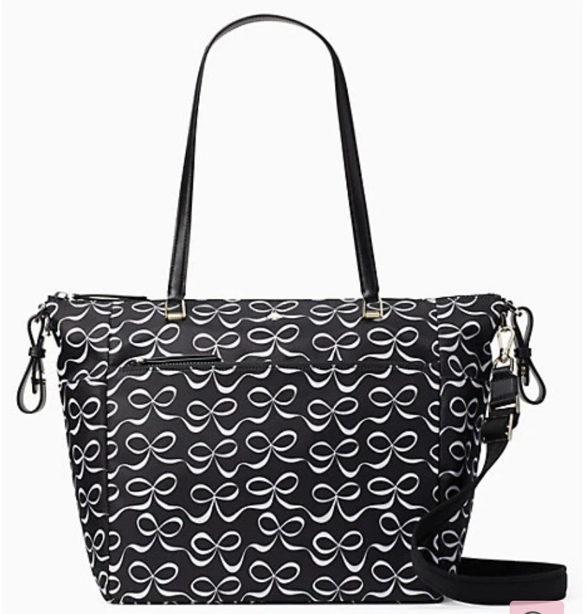 New Kate Spade Jae Elegant Bow Baby Bag Black White multi Dust bag