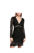 Express Scalloped Black Lace V Neck Mini Sheath Dress Large Party Cut Outs Vtg