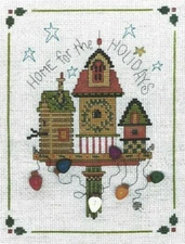 HOME FOR THE HOLIDAYS--Birdhouses--Christmas--Stars-Counted Cross Stitch Pattern