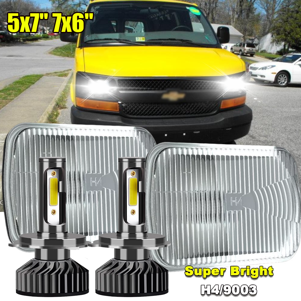 50W For Chevy Express Cargo Van 1500 2500 3500 Pair 7x6 5x7 LED Headlights Hi/Lo