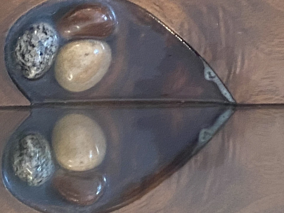 TIM BUDNICKI Handcrafted WISCONSIN  Wood /Stone MIRROR W/SHELF SIGNED - Image 3 of 4