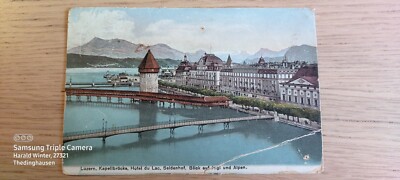 Postkarte Luzern Kapellbrücke Hotel du Lac Seidenhof Rigl 27.09.1907 gel_18