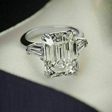 2.80 CTW Emerald Cut Three Stone Moissanite Wedding Ring 14K White Gold Plated