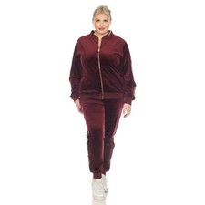 Plus Size 2-Piece Velour with Faux Leather Stripe