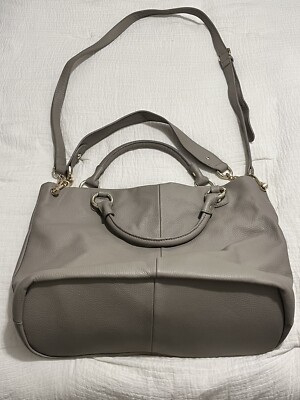 Womens Leather 3 Way Shoulder Crossbody Hand Bag Kattee Gray EUC