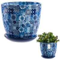Blumentopf Aus Keramik, Blumenabdeckung, Mosaik Blau Ø16,5Cm H16,5 Cm 3,5L Glanz