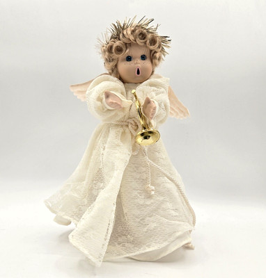 VTG Christmas Porcelain Angel Doll Ivory French Horn Choir Sun Point Co. 10 in