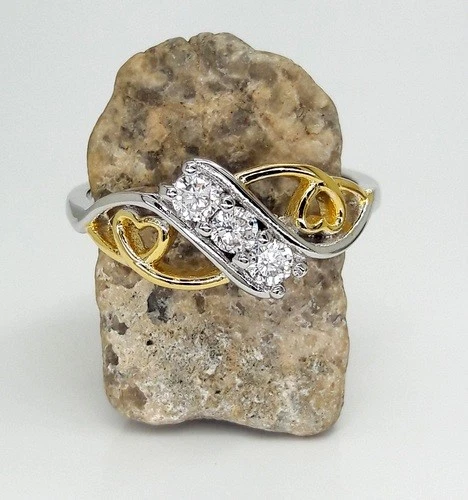 Brillante anillo Cz genuino de 3 piedras talla 7 Foto 4 de 4