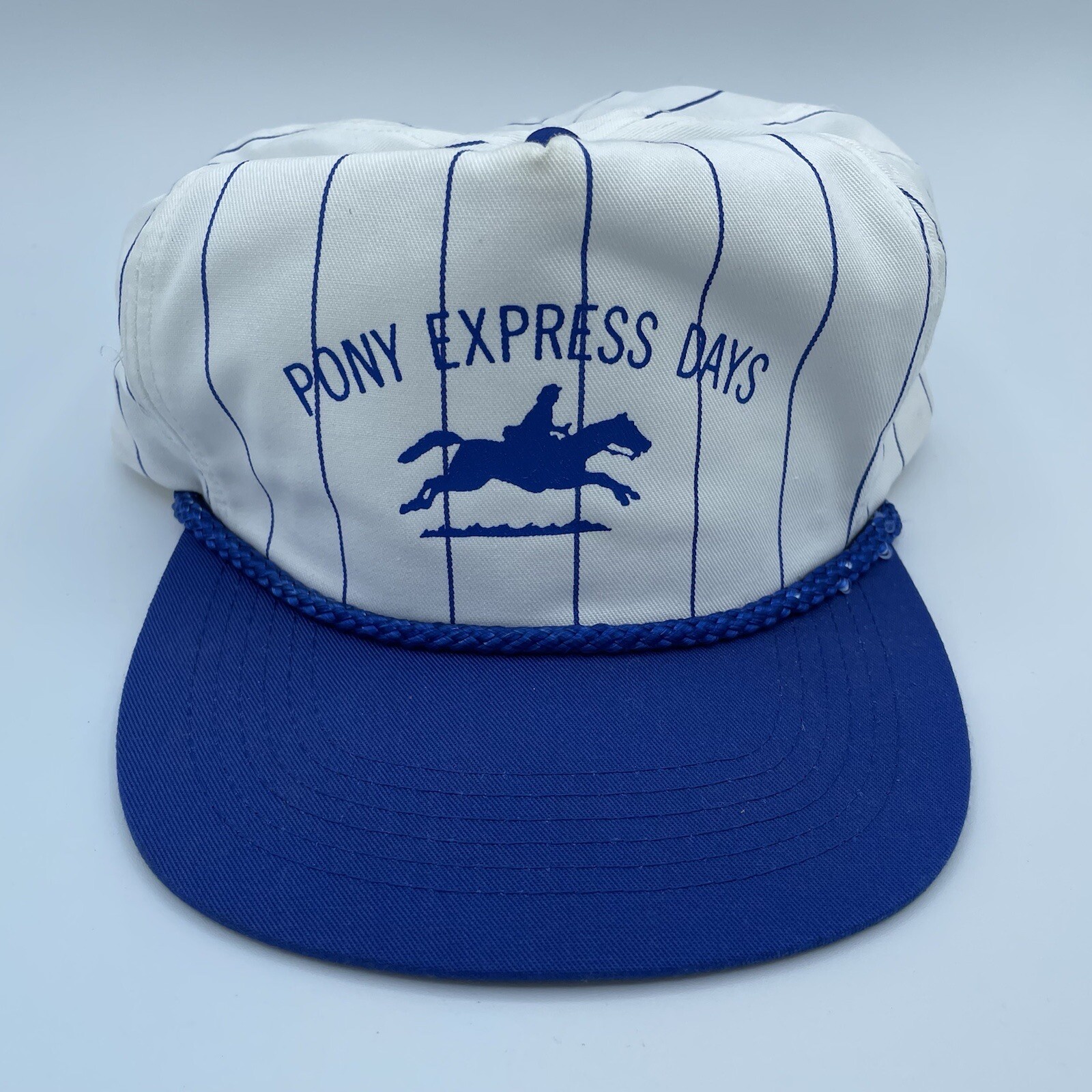 Cappello camionista vintage San Sun gessato snapback blu e bianco pony express giorni