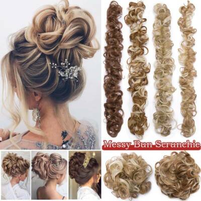 Large Curly Messy Bun Hair Piece Scrunchie Real Long Hair Wrap On