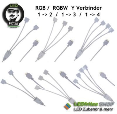 RGB / RGBW / RGBWW Y Kabel 4pin 5pin Verteiler Splitter 1 zu 2, 1 zu 3, 1 zu 4