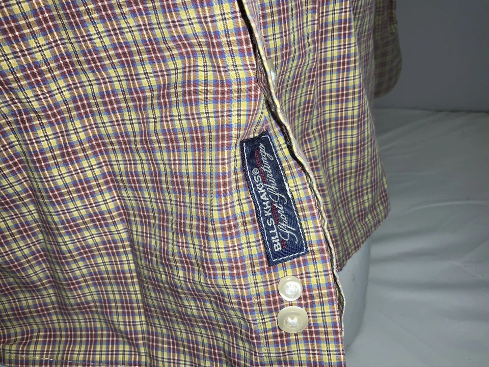 Bill’s Khakis 长袖纽扣衬衫 M 男式棕色格子棉美国 YGI J0-208 — 第 4/4 张图片