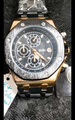 Bibi Luxury Black & Copper Color Octagonal Bezel & Case Black Band