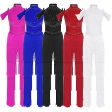 Womens Rompers Perform Jumpsuit Ladies Bodysuit Latin Dancewear Party Backless